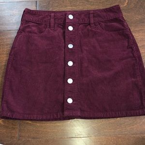 Pacsun burgundy button-up corduroy mini skirt